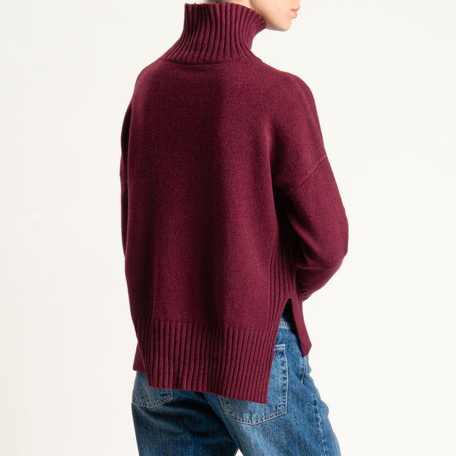 Zeroassoluto-Maglia collo montato bordi a coste - bordeaux