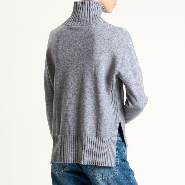 Zeroassoluto-Maglia collo montato bordi a coste - grigio melange
