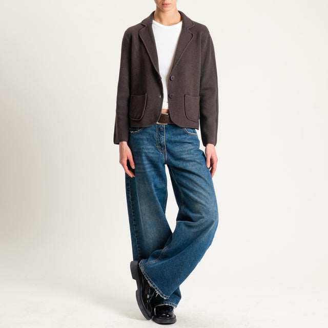 Zeroassoluto-Giacca in maglia con tasche - cioccolato