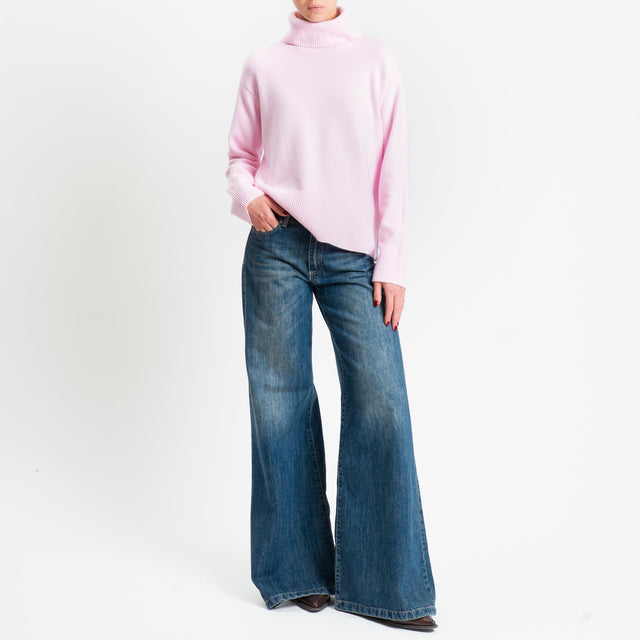 Zeroassoluto-Maglia scatola collo ad anello fondo cannolé - rosa