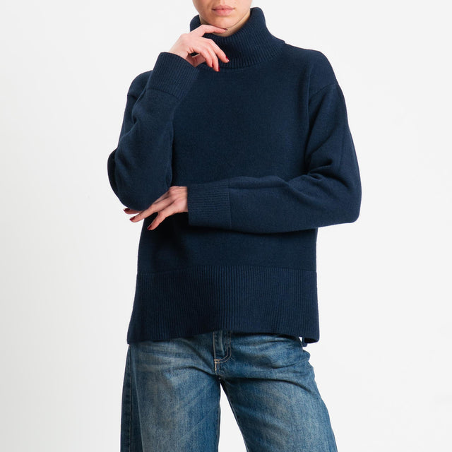 Zeroassoluto-Maglia scatola collo ad anello fondo cannolé - blu