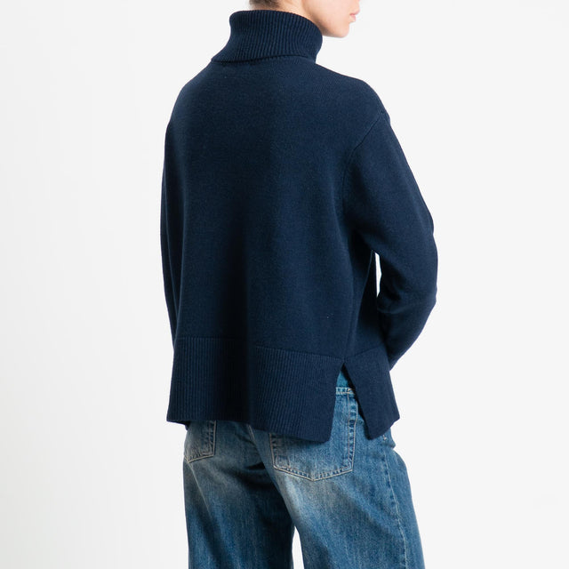 Zeroassoluto-Maglia scatola collo ad anello fondo cannolé - blu