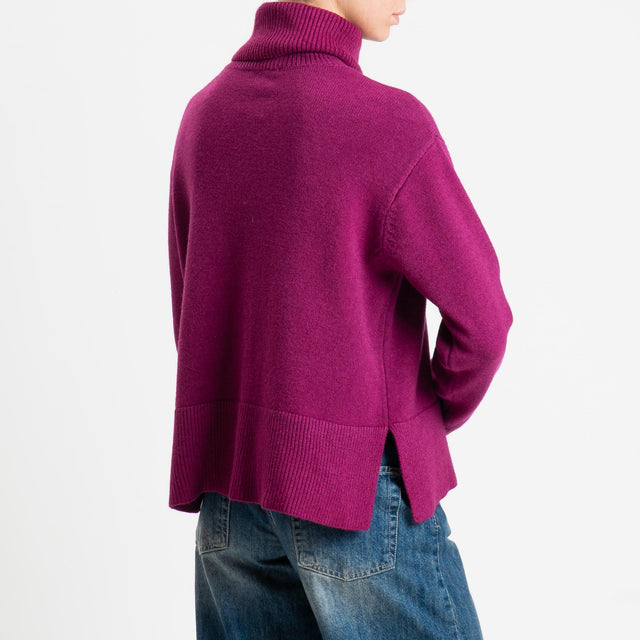 Zeroassoluto-Maglia scatola collo ad anello fondo cannolé - ciclamino