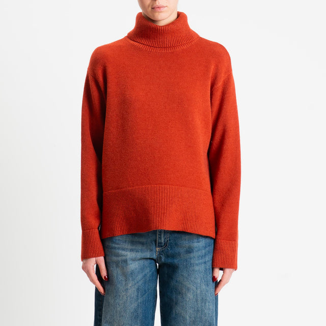 Zeroassoluto-Maglia scatola collo ad anello fondo cannolé - ruggine