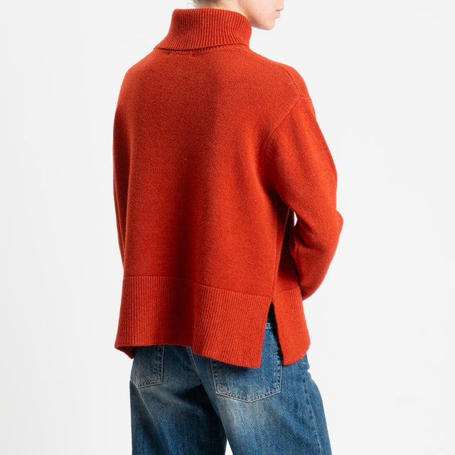 Zeroassoluto-Maglia scatola collo ad anello fondo cannolé - ruggine