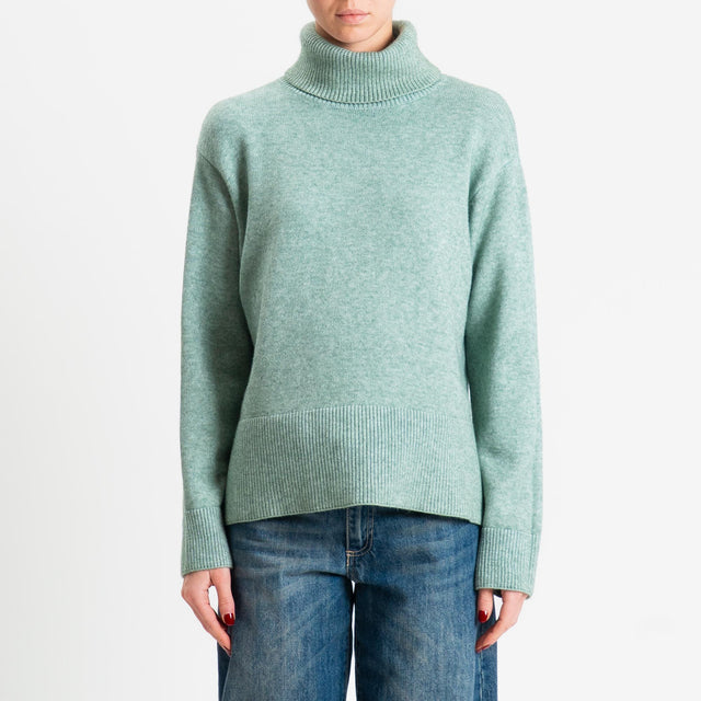 Zeroassoluto-Maglia scatola collo ad anello fondo cannolé - salvia