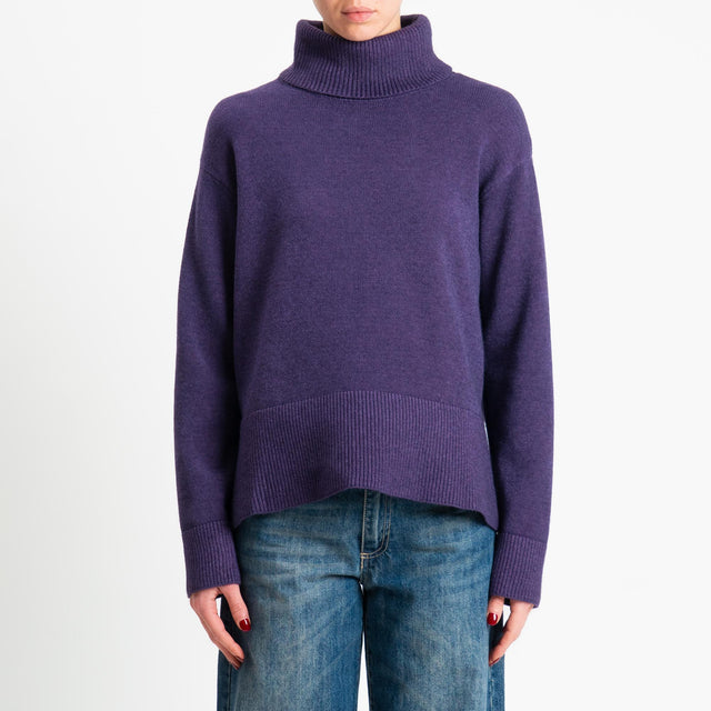 Zeroassoluto-Maglia scatola collo ad anello fondo cannolé - uva