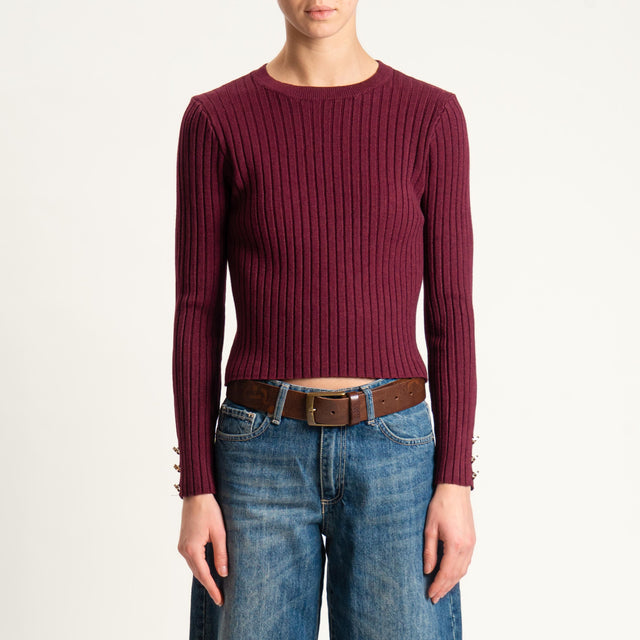 Zeroassoluto-Maglia crop coste con bottoni dorati - Bordeaux