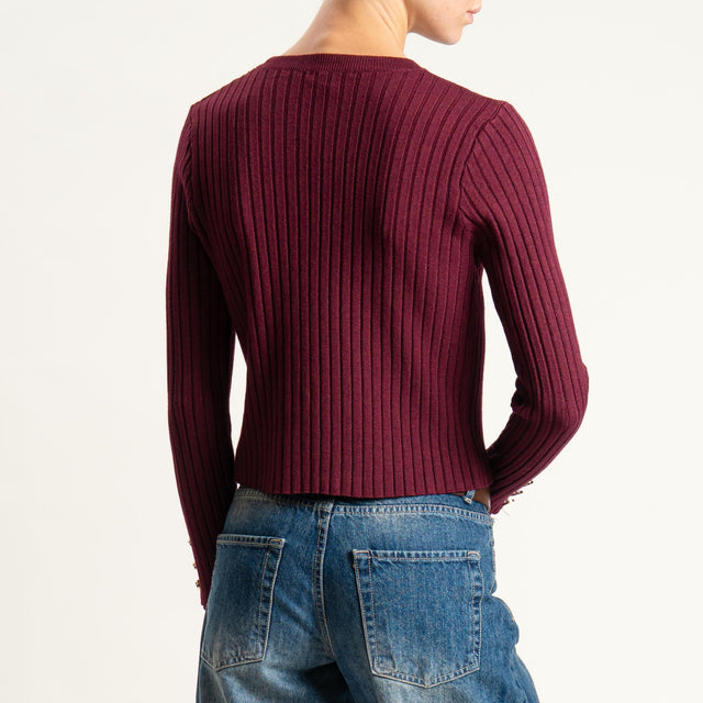 Zeroassoluto-Maglia crop coste con bottoni dorati - Bordeaux
