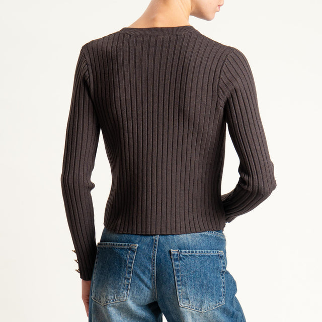 Zeroassoluto-Maglia crop coste con bottoni dorati - cioccolato