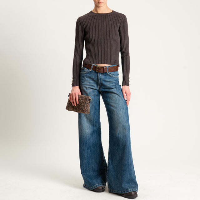 Zeroassoluto-Maglia crop coste con bottoni dorati - cioccolato