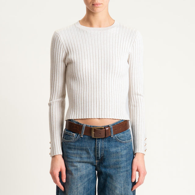 Zeroassoluto-Maglia crop coste con bottoni dorati - gesso