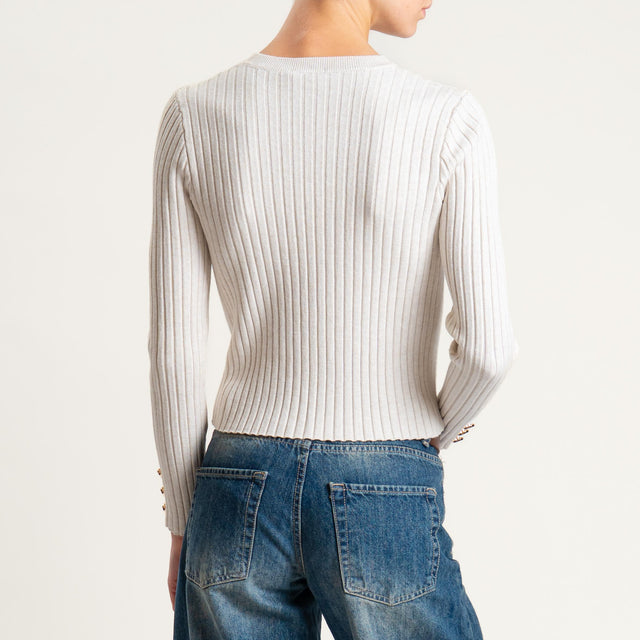 Zeroassoluto-Maglia crop coste con bottoni dorati - gesso