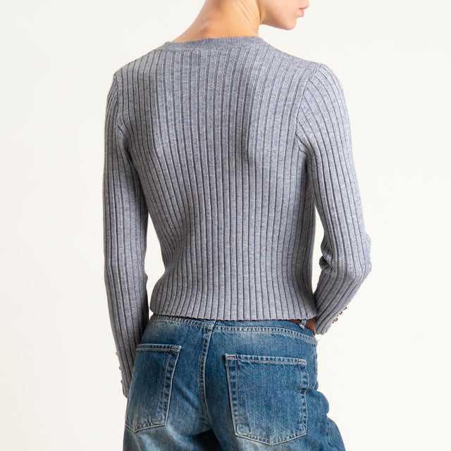 Zeroassoluto-Maglia crop coste con bottoni dorati - grigio melange