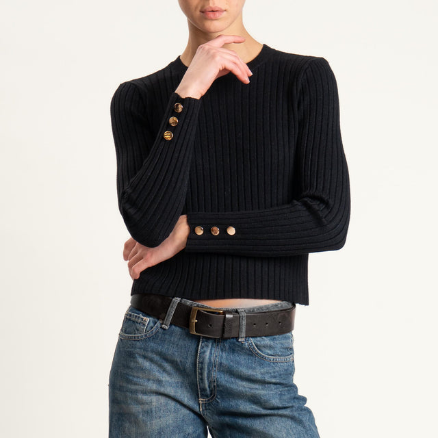 Zeroassoluto-Maglia crop coste con bottoni dorati - nero