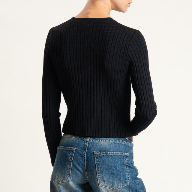 Zeroassoluto-Maglia crop coste con bottoni dorati - nero