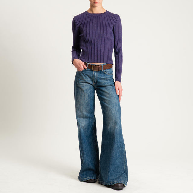 Zeroassoluto-Maglia crop coste con bottoni dorati - uva
