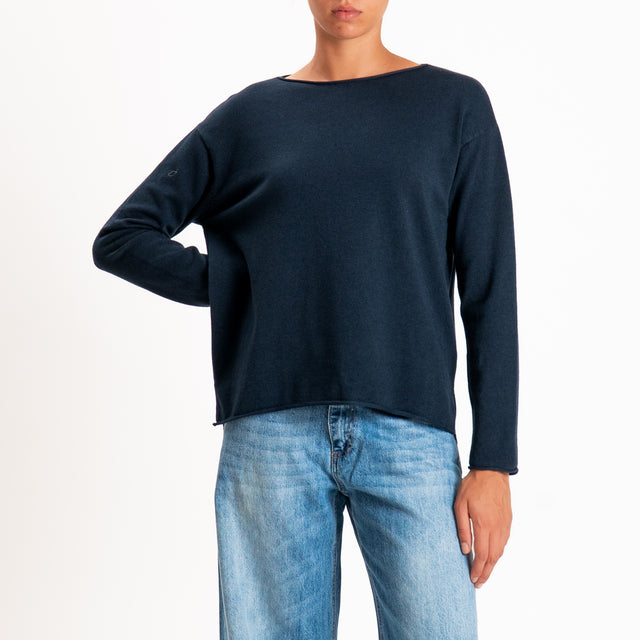 Zeroassoluto-Maglia girocollo spacchi laterali - blu
