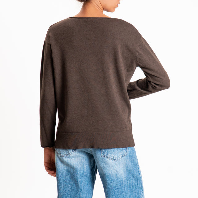Zeroassoluto-Maglia girocollo spacchi laterali - choco