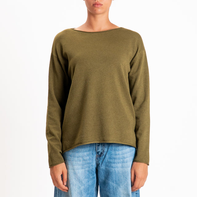 Zeroassoluto-Maglia girocollo spacchi laterali - militare