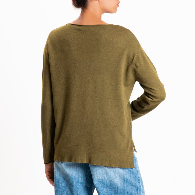 Zeroassoluto-Maglia girocollo spacchi laterali - militare