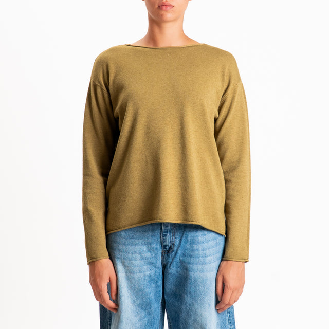 Zeroassoluto-Maglia girocollo spacchi laterali - olio