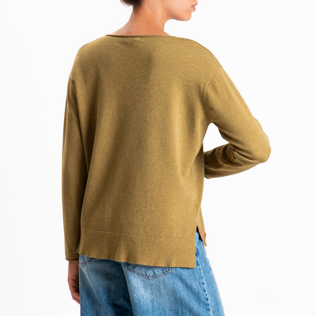 Zeroassoluto-Maglia girocollo spacchi laterali - olio