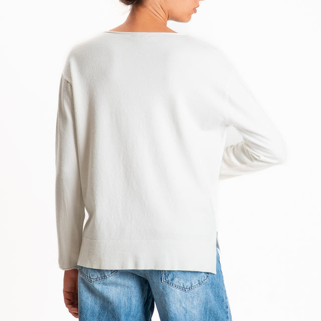 Zeroassoluto-Maglia girocollo spacchi laterali - panna