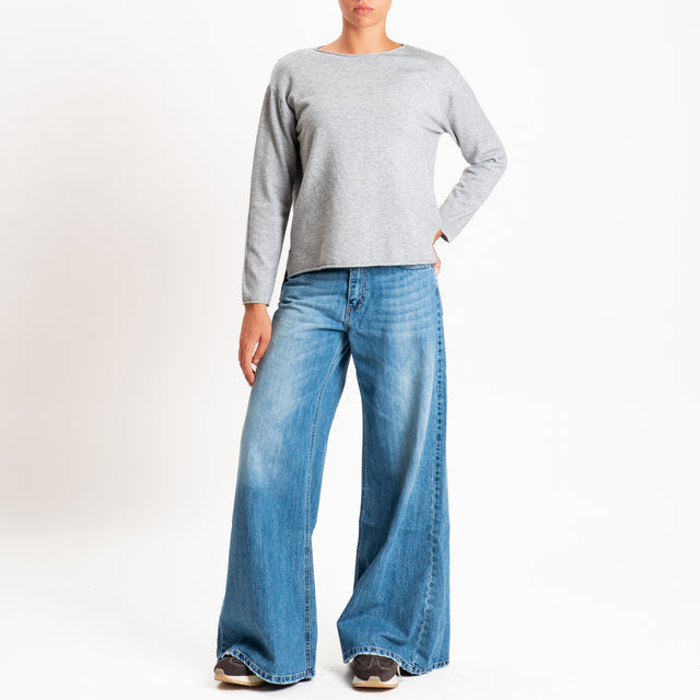 Zeroassoluto-Maglia girocollo spacchi laterali - perla