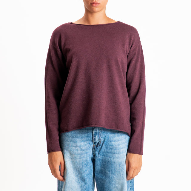 Zeroassoluto-Maglia girocollo spacchi laterali - prugna