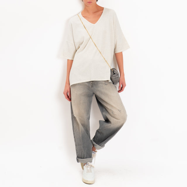 Zeroassoluto-Maglia over scollo a v - gesso