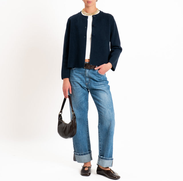 Zeroassoluto-Cardigan doppio filo tre bottoni - blu