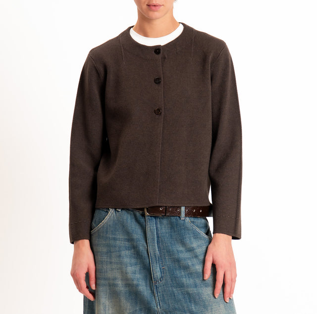 Zeroassoluto-Cardigan doppio filo tre bottoni - choco