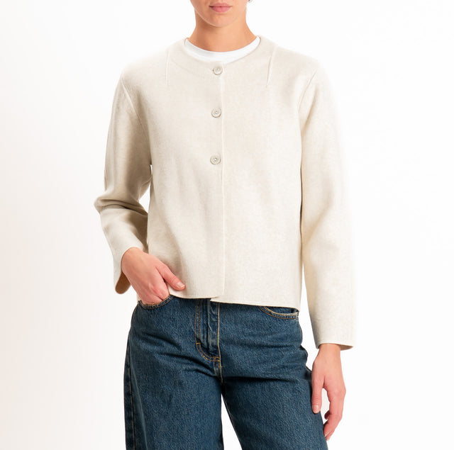Zeroassoluto-Cardigan doppio filo tre bottoni - gesso