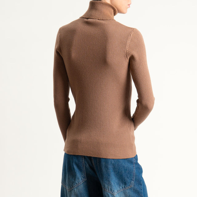 Zeroassoluto-Maglia collo alto a costine - camel