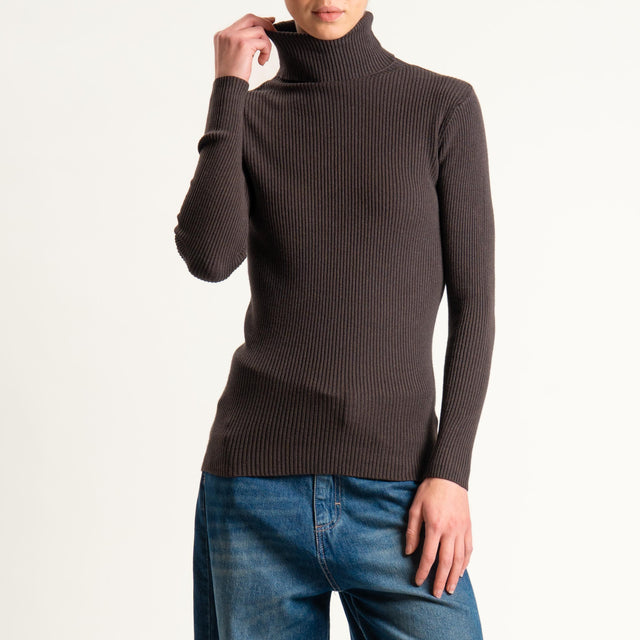 Zeroassoluto-Maglia collo alto a costine - cioccolato