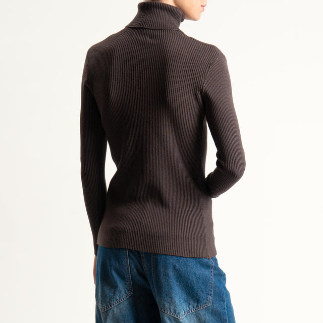Zeroassoluto-Maglia collo alto a costine - cioccolato