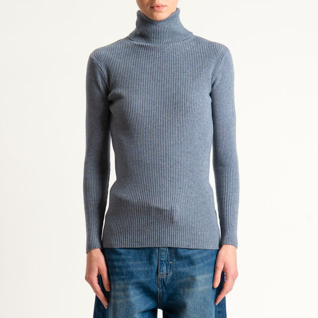Zeroassoluto-Maglia collo alto a costine - grigio medio melange
