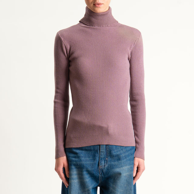 Zeroassoluto-Maglia collo alto a costine - mauve