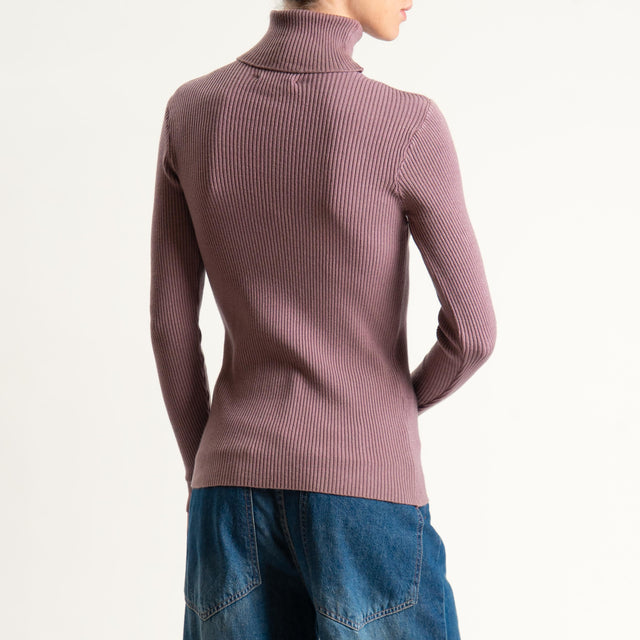 Zeroassoluto-Maglia collo alto a costine - mauve