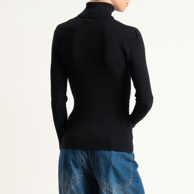 Zeroassoluto-Maglia collo alto a costine - nero