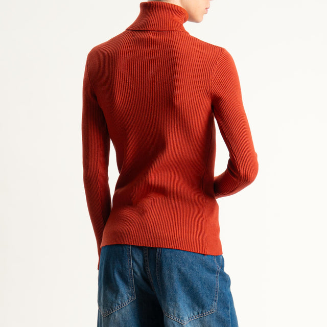 Zeroassoluto-Maglia collo alto a costine - ruggine
