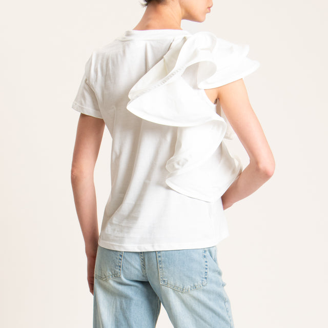 Tensione in-T-shirt con rouches - bianco