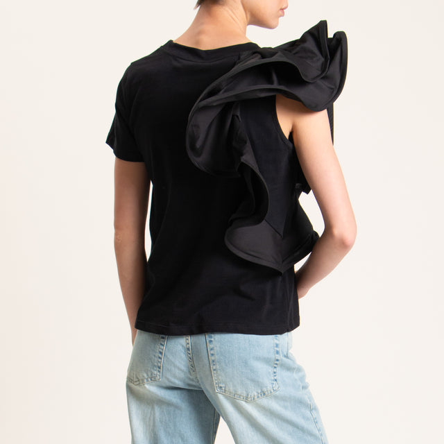 Tensione in-T-shirt con rouches - nero