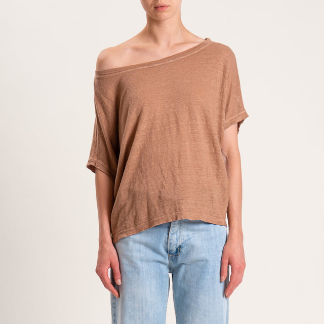 Zeroassoluto-T-shirt scatola in lino - biscotto