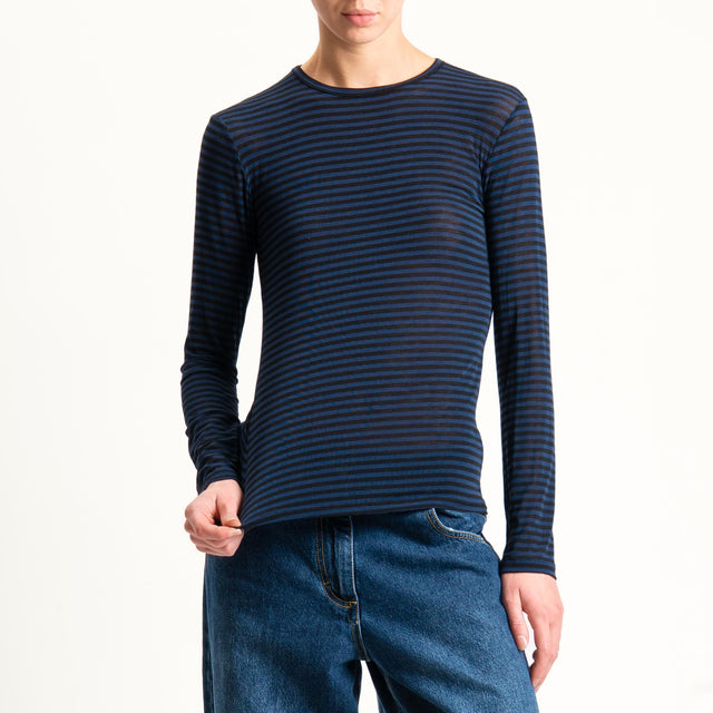 Zeroassoluto-T-shirt sottile girocollo MISTO CASHMERE - nero/blu