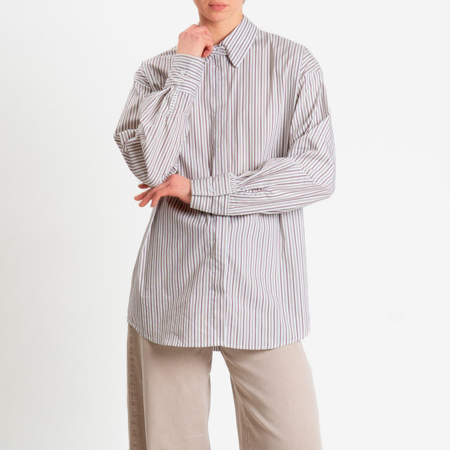 Zeroassoluto-Camicia over a righe bottoni dietro - bianco/cuoio/india