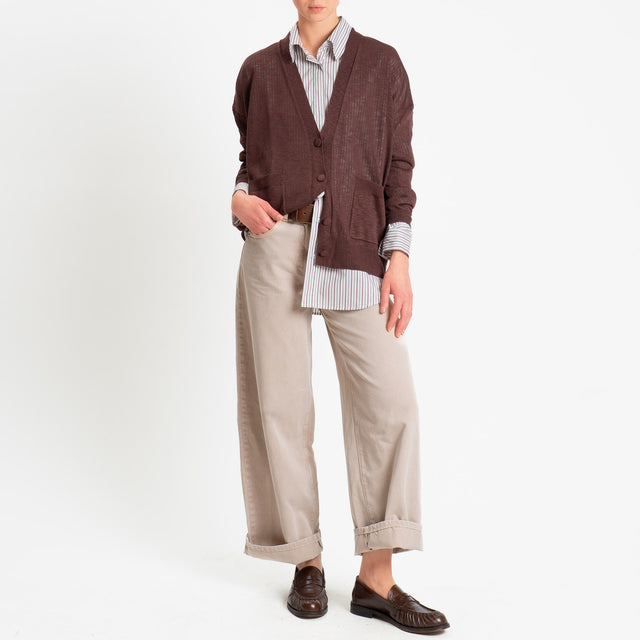 Zeroassoluto-Camicia over a righe bottoni dietro - bianco/cuoio/india