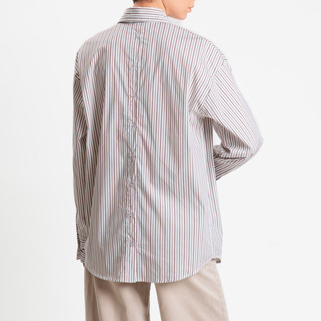 Zeroassoluto-Camicia over a righe bottoni dietro - bianco/cuoio/india