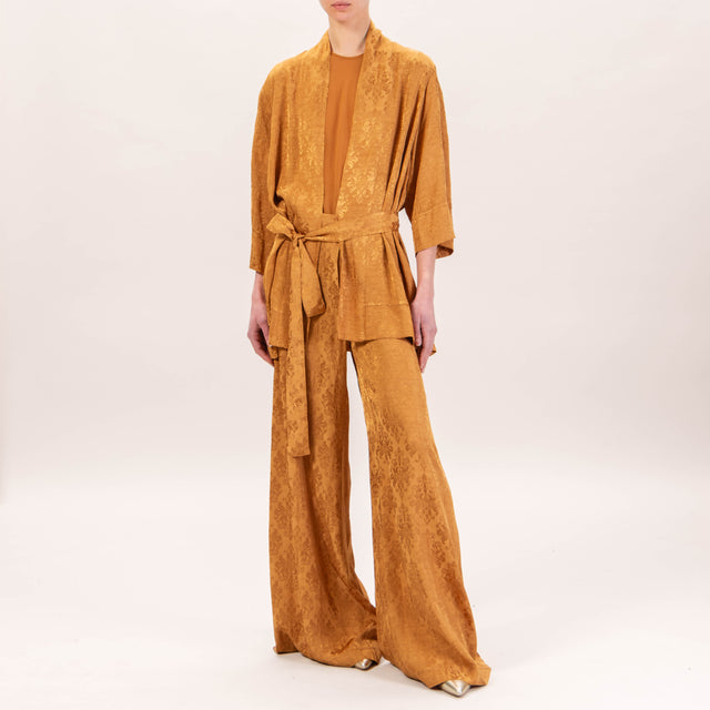 Zeroassoluto-Kimono damascato con cintura - mostarda